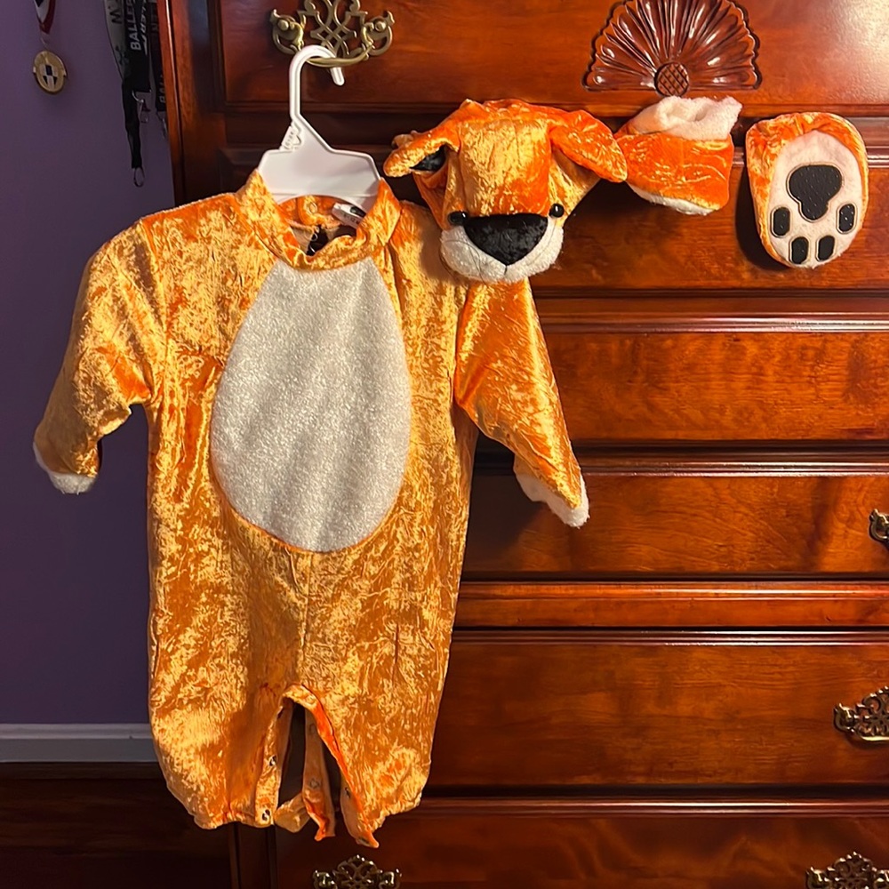 Infant Tiger/Tigger Costume w/Onesie & Tail, Hat, Booties. Size 6-12 Months.